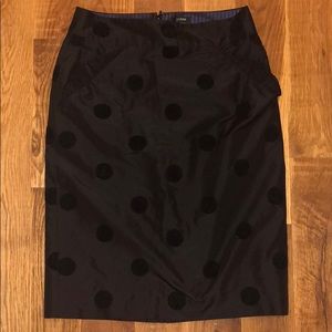 J CREW Silk Skirt Velvet Polka Dots Black Sz 4